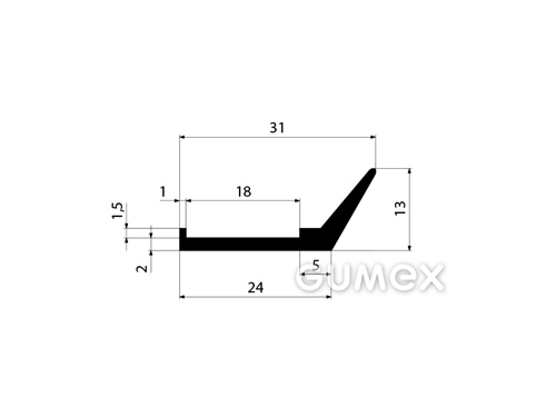 Geformtes Gummiprofil, 13x31mm, 70°ShA, NBR, -40°C/+70°C, schwarz, 
